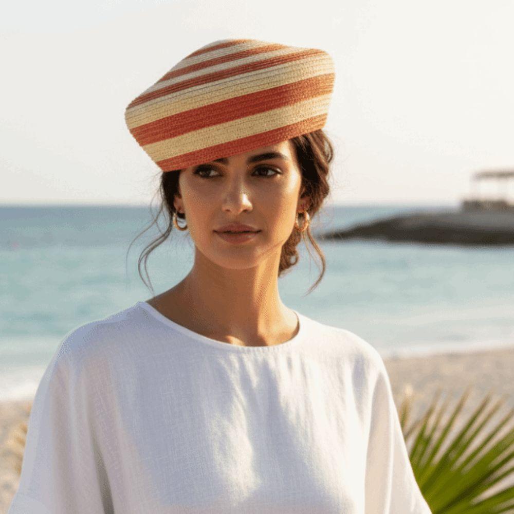 Color Block Dome Cap Paper Straw Sun Hat Brim Hat Straw Top Hat  Daily Wear