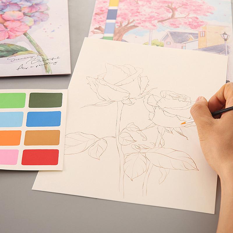 Портативный альбом для акварельной живописи 4 листа Книжка-раскраска с кистью Книга для гуаши Детская книга для рисования граффити Канцелярские товары
