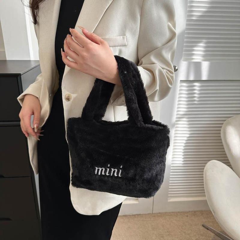 Искусственный плюшевый милый мешок-ведро Осень Зима Мягкая пушистая сумка с верхней ручкой Женская маленькая сумка-тоут Дамская повседневная сумка через плечо CLE