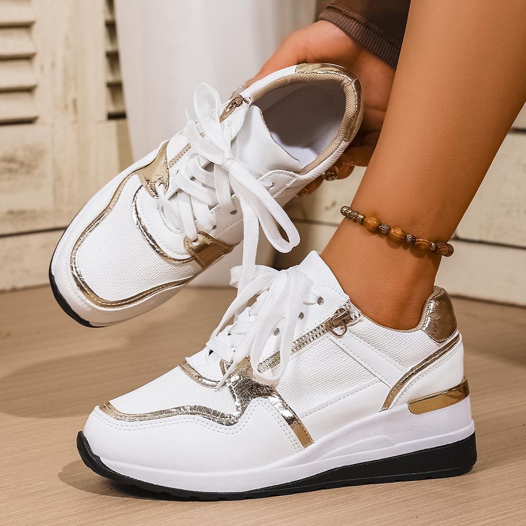 Fashion Casual Sport Lightweight Shoes Ladies Outdoor Running Comfortable Shoes 2025 Women Sneakers Platform Shoes Leather Patchwork