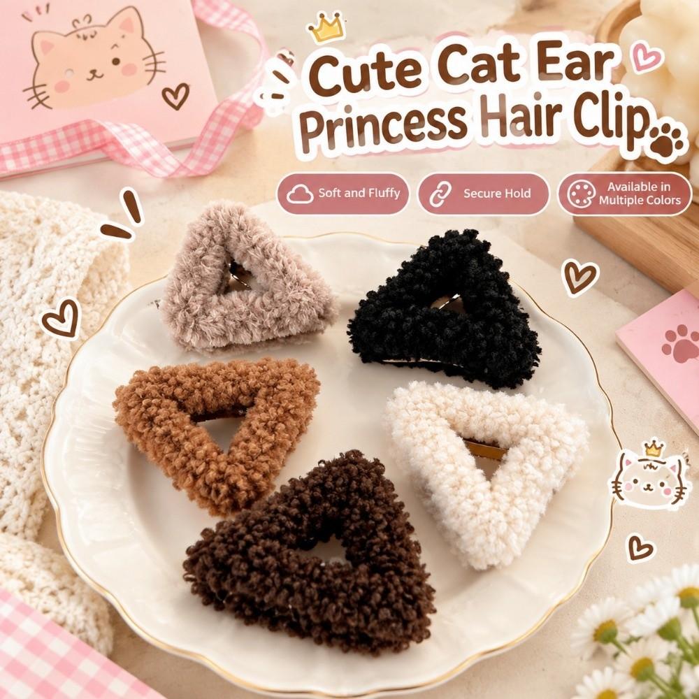 Cute Cat Ears Hair Clip Pure Color Mini Grasp Clip Sweet Plush Small Hair Claw Autumn Winter