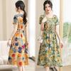 Elegant Floral Summer Dress for Women - Mid-Length, Loose Fit, Plus Size, Tummy Concealing, Cotton Silk Blend