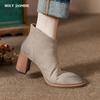 2024 Ботинки женские с острым носком на толстом каблуке женские ботинки из натуральной кожи женские лаконичные короткие ботинки на высоком каблуке с застежкой-молнией