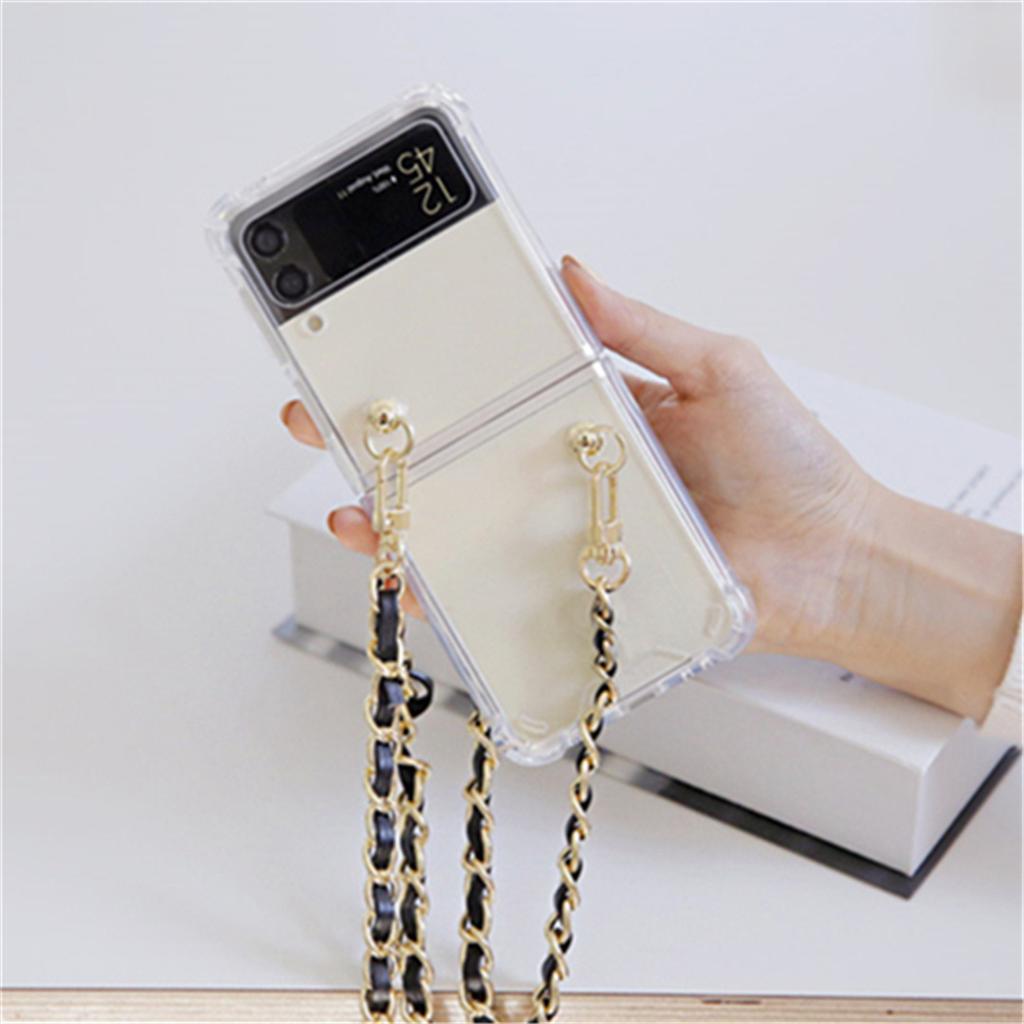 Korean Crossbody Lanyard Necklace Leather Chain Phone Case For Samsung Galaxy Z Flip 4 5g Z Flip3 Zflip Shockproof Cover