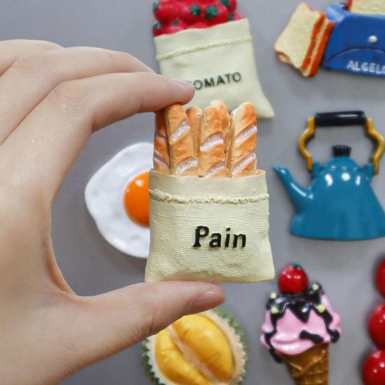 3D-магнит на холодильник с имитацией еды, мультяшная жареная яичница, дуриан, рожок мороженого, томат, хлебопечка, кружка для кофе, магнит на холодильник для домашнего офиса, кухни