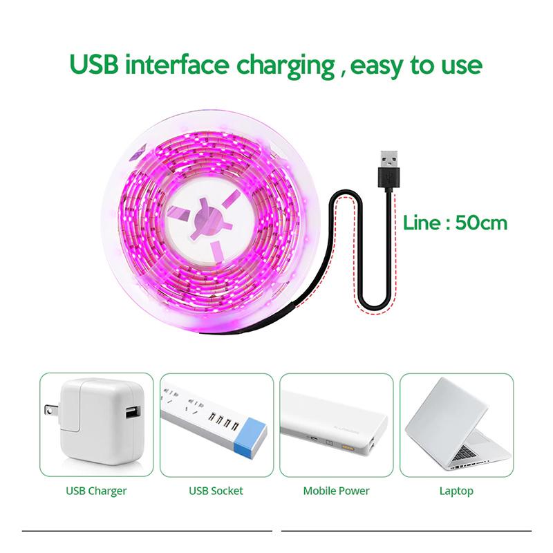 DC 5 В USB светодиодный светильник для выращивания растений, полный спектр 1-5 м, светильник для выращивания растений, светодиодная лента для выращивания растений, фитолампа для овощей, цветов, рассады, палатка для выращивания