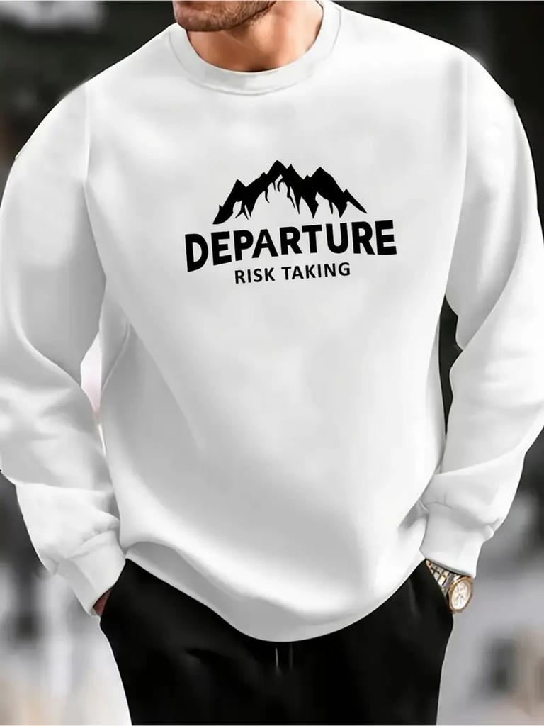 Мужская повседневная толстовка с принтом DEPARTURE - с длинным рукавом и круглым вырезом, для занятий спортом на свежем воздухе и повседневной носки, стильная и прочная, легкая ткань