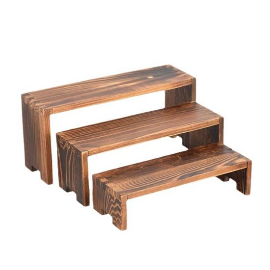 3-Piece Display Stand Wood Risers Rustic Display Risers Combination Type Display Stand