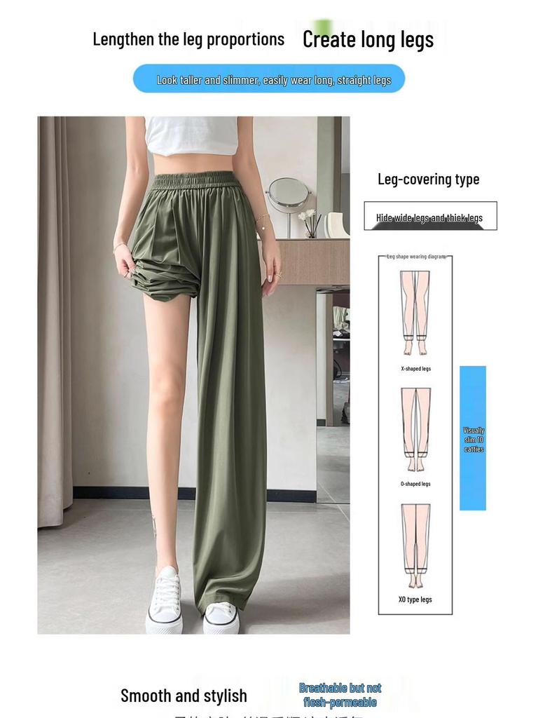 Ice Silk High Waist Wide Leg Sweatpants - Women's Summer Slimming, Loose Casual Pants