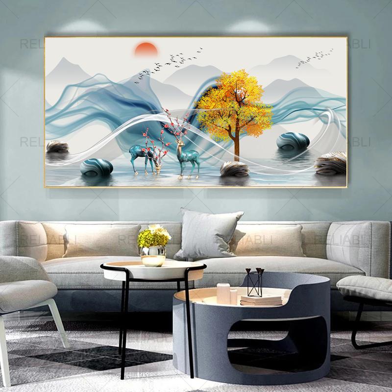 Современная абстрактная декоративная картина с оленьим деревом, лента, печать на холсте, настенные художественные картины для гостиной, светлый роскошный домашний декор