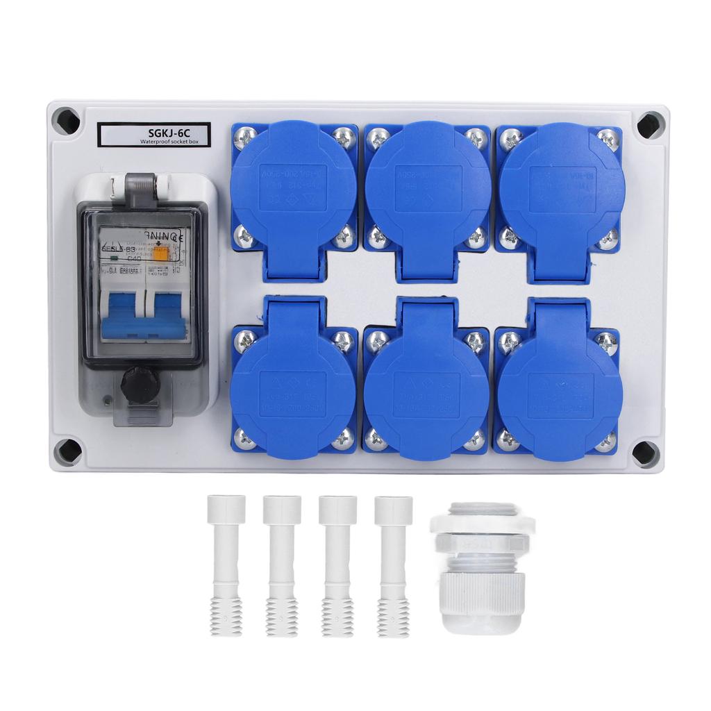 Wall Outlet Box ABS Waterproof 6 Position German Outlets Switch Socket for Gardens 200‑250V
