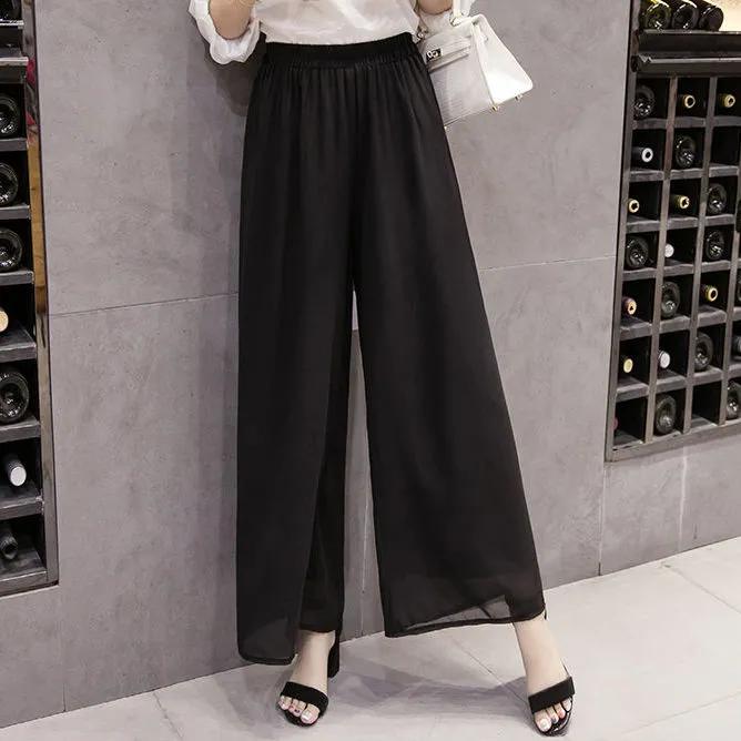 Женские свободные шифоновые брюки с широкими штанинами, женские повседневные элегантные брюки с высокой талией, летние модные брюки большого размера для женщин, универсальные брюки, новые