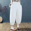 Women's Summer 100% Cotton Linen Lantern Pants - Casual, Loose, Nine-Point, Tie-Cuff Harem Style