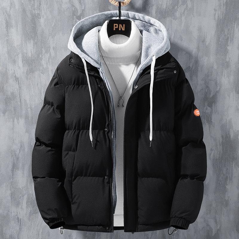 Men's Fall and Winter Casual Thickened Warm Jacket Zipper Hooded Jacket Cotton Jacket Fluffy Plus Size Jacket