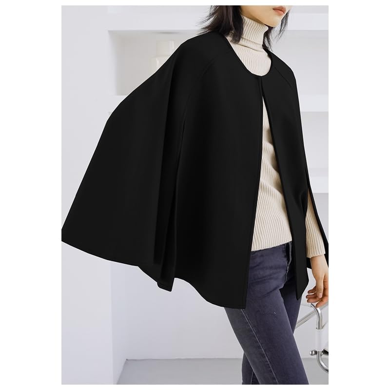 Cape Body Korean Autumn [88flix] Coat, Cloak, Poncho, Outerwear, Covering, Fashion, Poncho, Loose, Winter, (Black)