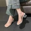 Fashion Transparent Crystal Heel Sandals Women's Outdoor Wear High Heels Sexy Thick Heel Ladies Slides Rubber Bottom PVC Material