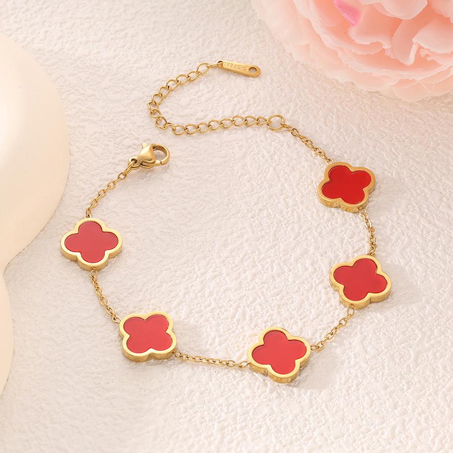 18k Gold-Plated Titanium Steel Four-Leaf Clover Bracelet with Mother-of-Pearl for Women