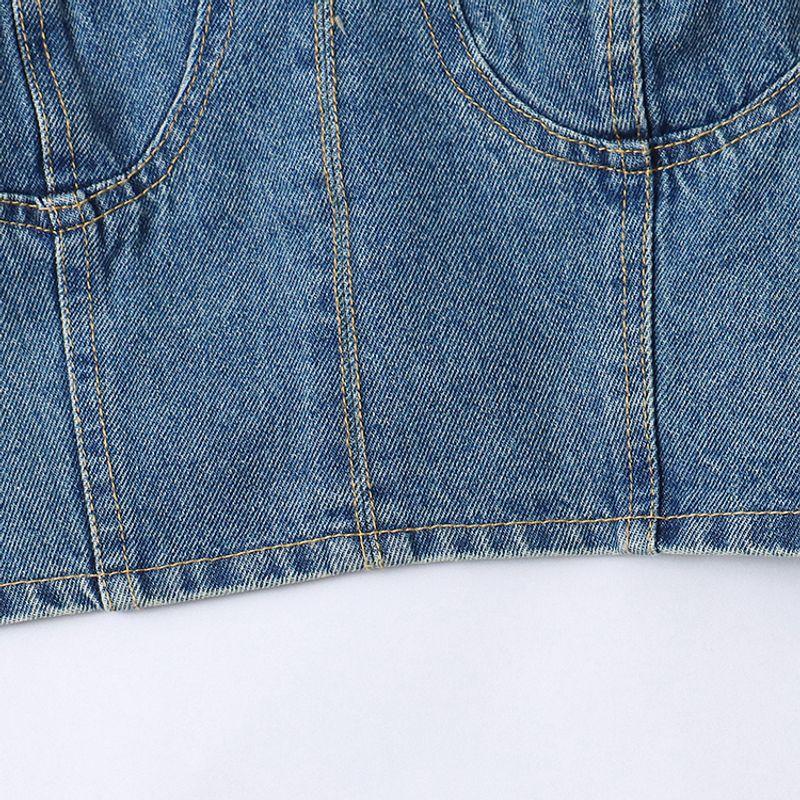 K/11 Summer New Foreign Trade Women clothes Youth Fashion Slim fit Sexy off-Shoulder Pullover Denim Sling Tube Top