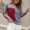 Casual Color Block Loose Fit Sweater for Women Round Neck Jumper