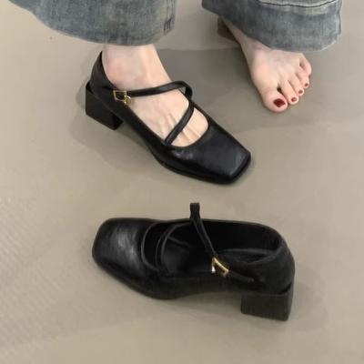 Мода 2025 Модные туфли-лодочки с квадратным носком и неглубоким вырезом, новинка осени, на блочном каблуке, с одной перемычкой, нескользящие, износостойкие