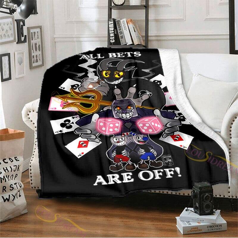 Фланелевое одеяло с узором Cuphead и Mugman для игровой комнаты, уютное одеяло для кровати, легкое мягкое одеяло, одеяло для дивана на все времена года