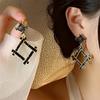 Black Diamond-Set Geometric Earrings, Retro Square Hollow Full Diamond Earrings, Niche Light Luxury Irregular Earrings Tide