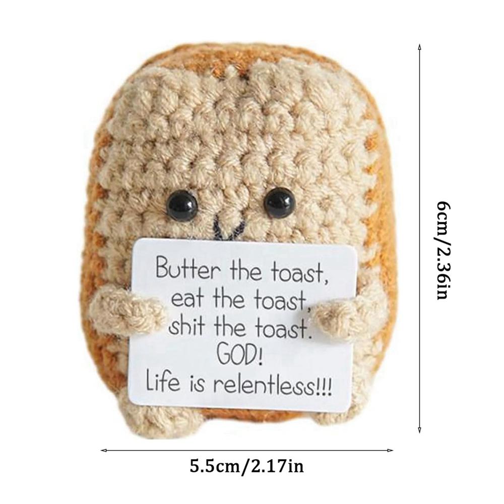 Funny Wool Knitting Doll with Heart-warming Words Card Emotional Support Doll Home Decoration Figurines