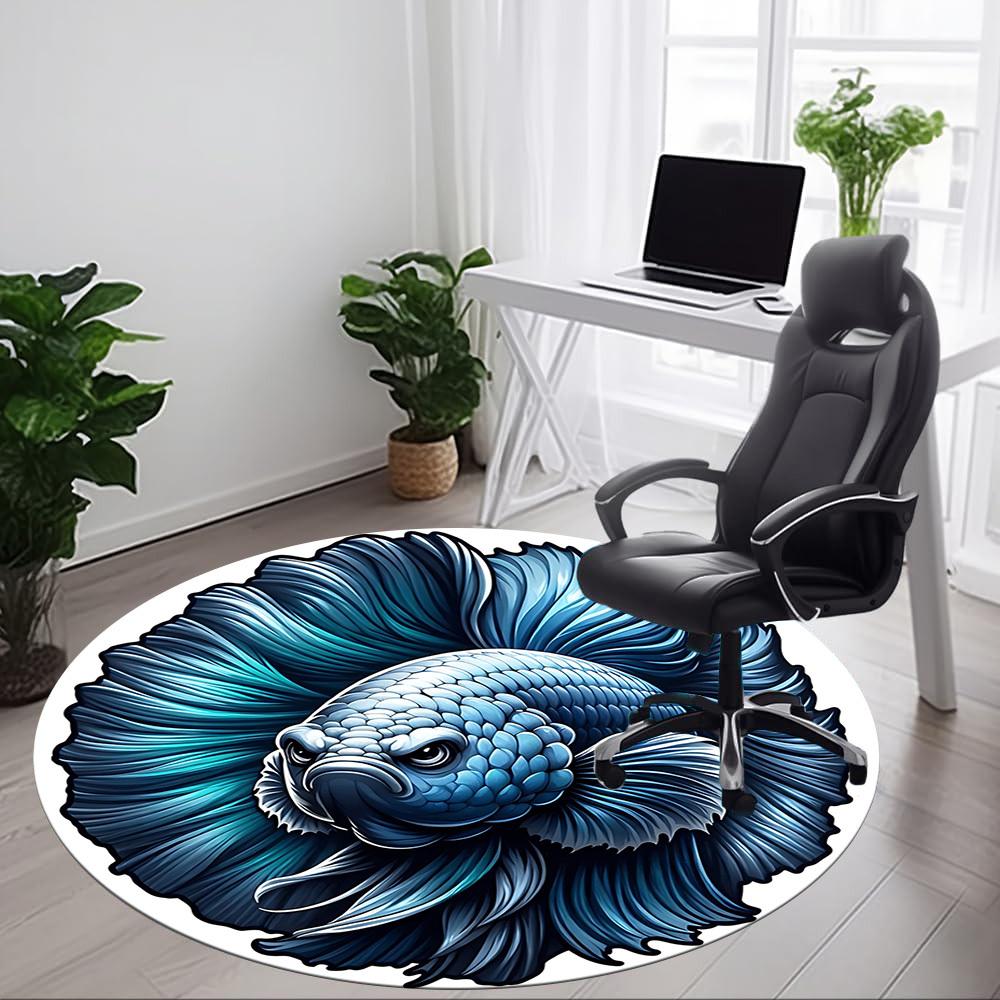 1pc Betta Fish Print Carpet for Office Non Slip, Round Carpet, Soft & Comfortable, Carpet for Office, Lightweight Round Floor Mat