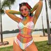 Summer Outfits Transparent Fishnet Tank Tops Bikini Cover Ups Rainbow Swimsuit Women Mesh Dress