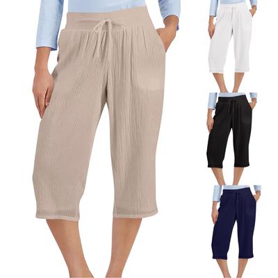 Женские эластичные широкие повседневные однотонные брюки с высокой талией, шорты с карманами