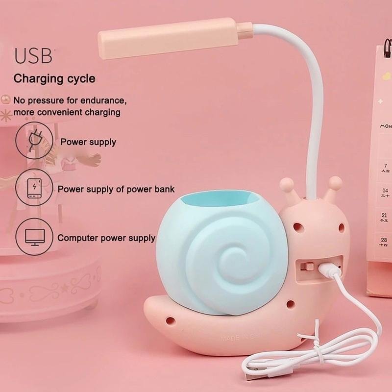2-в-1 держатель для ручек с зарядкой в виде улитки, настольная лампа, складная защита для глаз от USB, ночник для спальни, ночник для чтения
