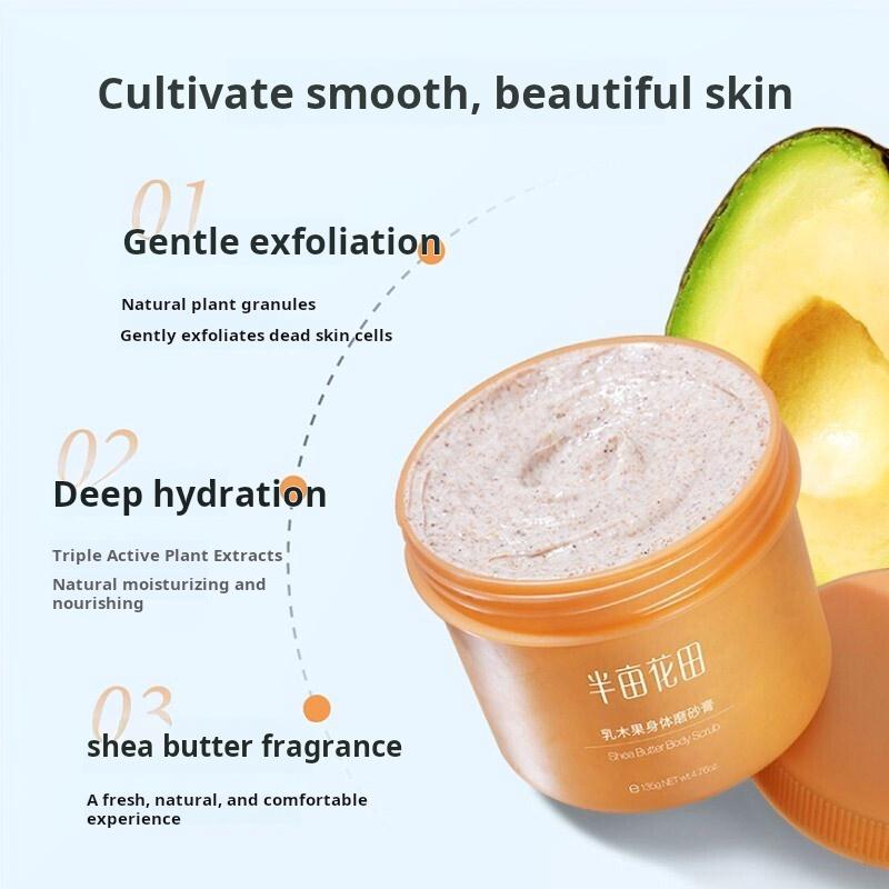 Shea Butter Body Scrub for Smoother Skin, 250g Jar with 3 Body Lotion Sachets