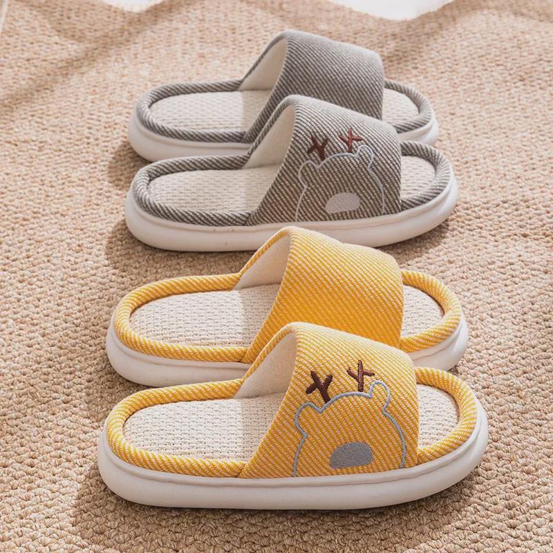 Linen Slippers with Thick Sole for Men & Women - All-Season, Non-Slip, Silent Indoor Sandals