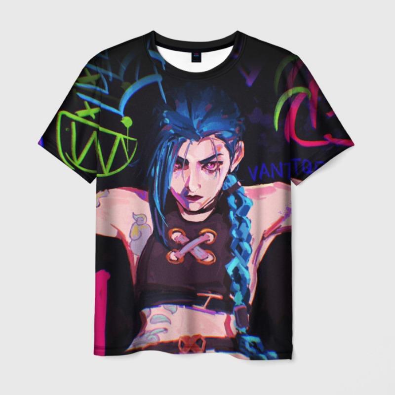 Футболка с принтом аниме Arcane League Jinx Graphic 3D для мужчин и женщин с коротким рукавом и круглым вырезом, повседневная верхняя одежда Harajuku Y2k
