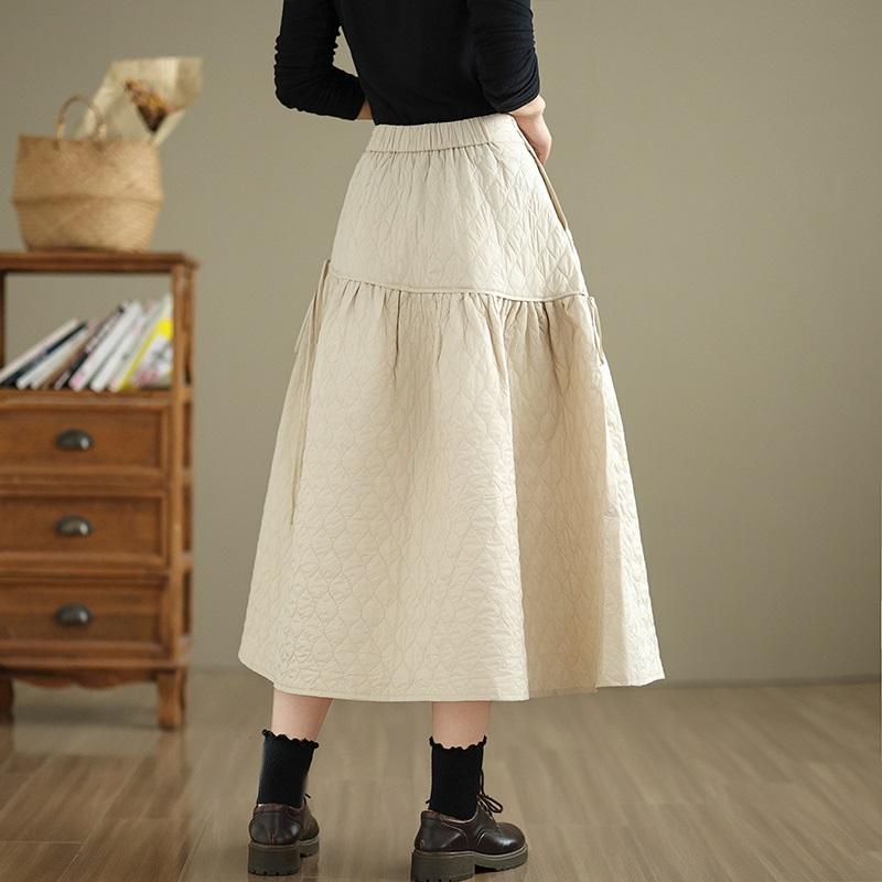 Хлопковая подкладка большого размера Высокая талия винтажная весна осень зима повседневная свободная длинная женская юбка женская юбка