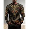 Vintage Men's Long Sleeve T-shirt 3D Golden Dragon Printed T Shirts Harajuku Oversized Top Casual Men's Outdoor T-Shirt Pullover