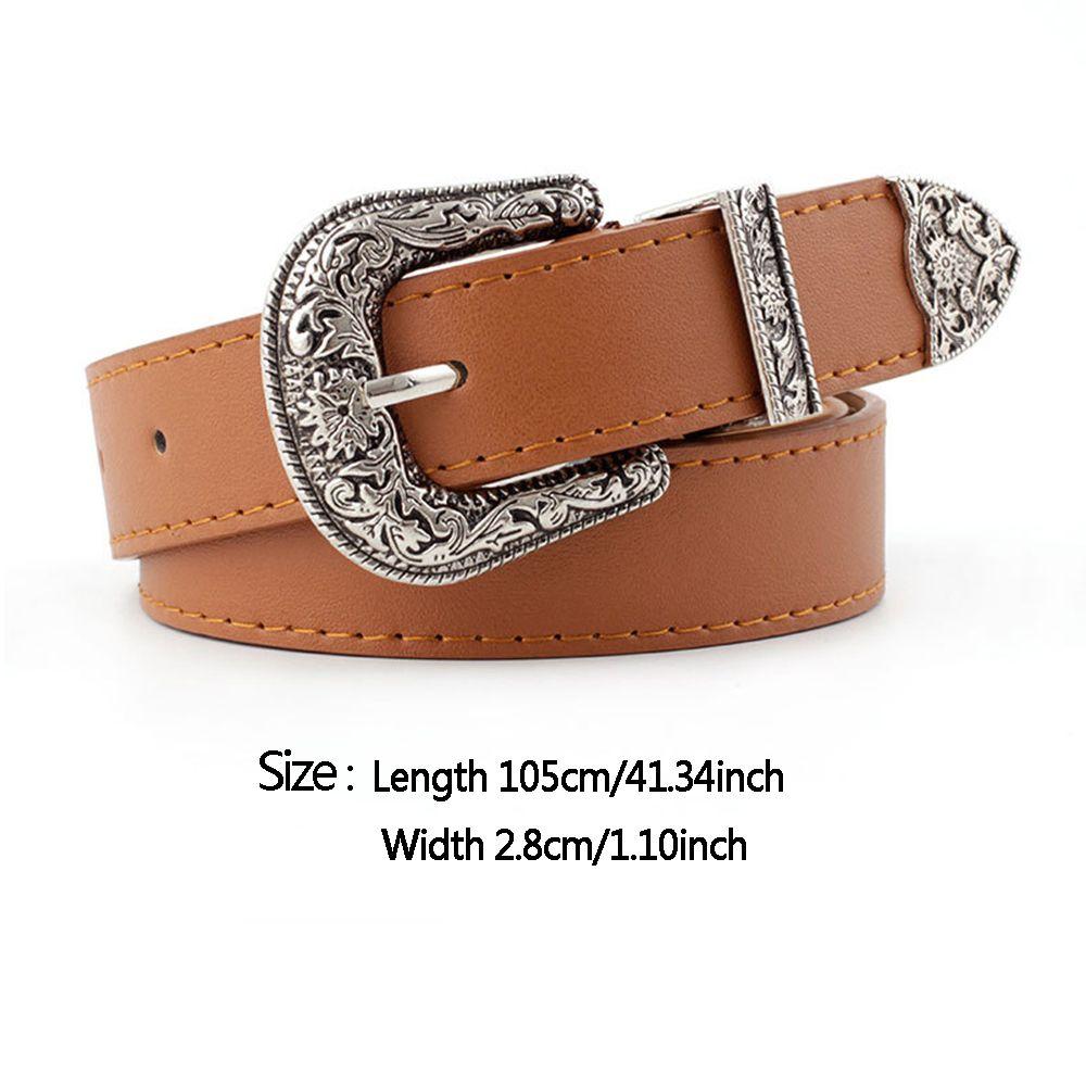 Carved Vintage PU Leather Waist Strap Pin Buckle Belt All-Match Belt Dress Waistband