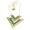 [P7837] - Designer Steel Necklace 'Boho' Turquoise Gold - 60x45 Mm
