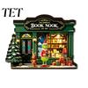 Cozy Living Room Decor Items Christmas Wooden Light Up House Table Ornament, LED Lighted Tabletop Decorations Book Nook Village Decoration for Holiday