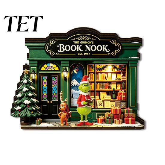 Cozy Living Room Decor Items Christmas Wooden Light Up House Table Ornament, LED Lighted Tabletop Decorations Book Nook Village Decoration for Holiday