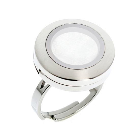 Round Photo Locket Ring Adjustable Ring with Locket Holds Pictures Pills Women Men Stainless Steel Ring for Daily Wear Parties And Dates