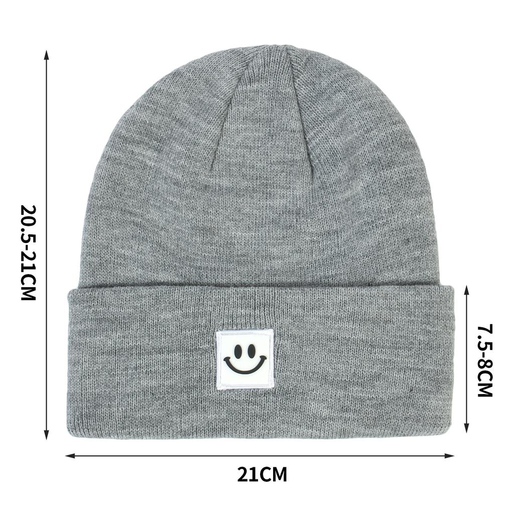 Women's Fashion Smiley Face Logo Hat Solid Color Knitted Hat Casual Outdoor Warm Beanie Men's Winter Hat