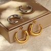 French Retro Round Stainless Steel Hollow Earrings Simple Trend Women's 18K Gold Plated Earrings