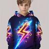 Colorful Lightning Pattern Boys' Hoodie, Long Sleeved Pullover Casual Wear, Cartoon Fashion Pullover