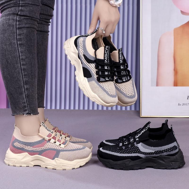 Женские летние дышащие кроссовки- dad sneakers Flyknit с эффектом увеличения роста - Повседневная обувь для бега в корейском стиле с мягкой подошвой