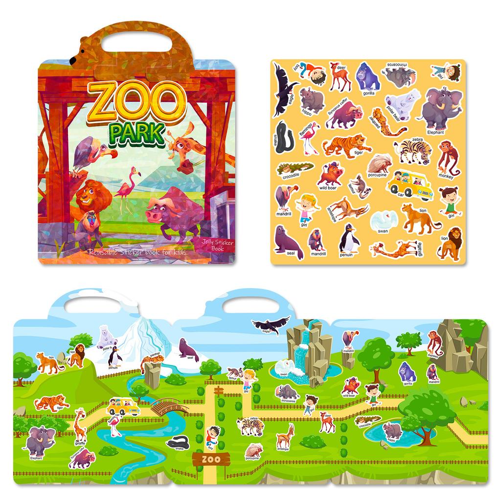 Children's DIY Zoo Animal Cognition Early Teaching Repeated Posting Concentration Cultivation Quiet Book Jelly Sticker Book