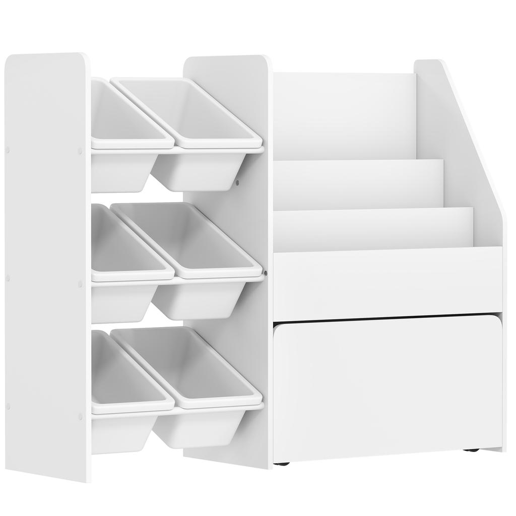 Toy Shelf, Children's Room Shelf with 6 Bins, Book Storage, Rolling Box, 100 x 30 x 80 cm, MDF, Steel, White
