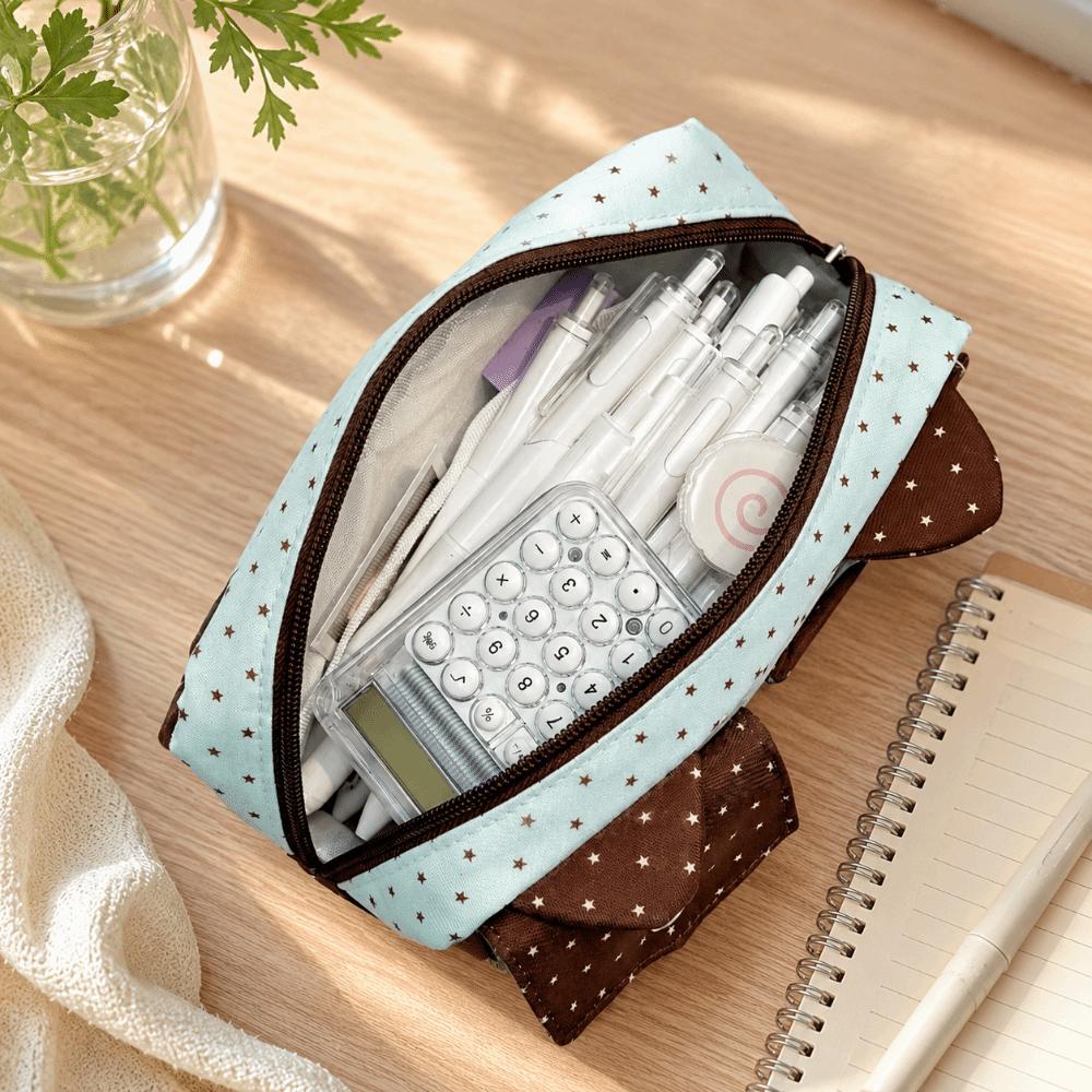Large Capacity Pencil Pouch Polka Dot Print Stationery Bag Portable Pencil Case  Gift