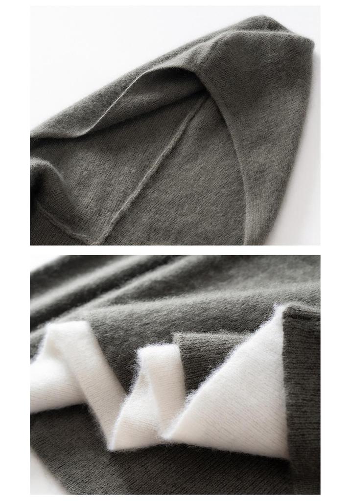 Autumn Winter Cashmere Color Block Hooded Sweater - Women's Two-Piece Style