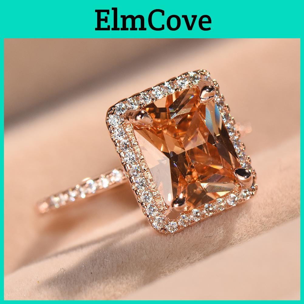 Gold Rectangle Rose Color Luxury Cut Champagne Stone Ring Cz Rings Wedding Band Cz Rings For Women Party Jewelry